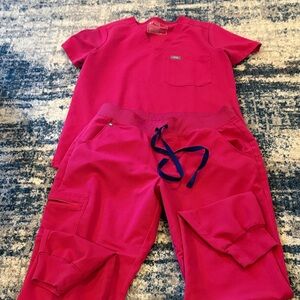 Figs Vibrant Pink Scrub Top and Pants